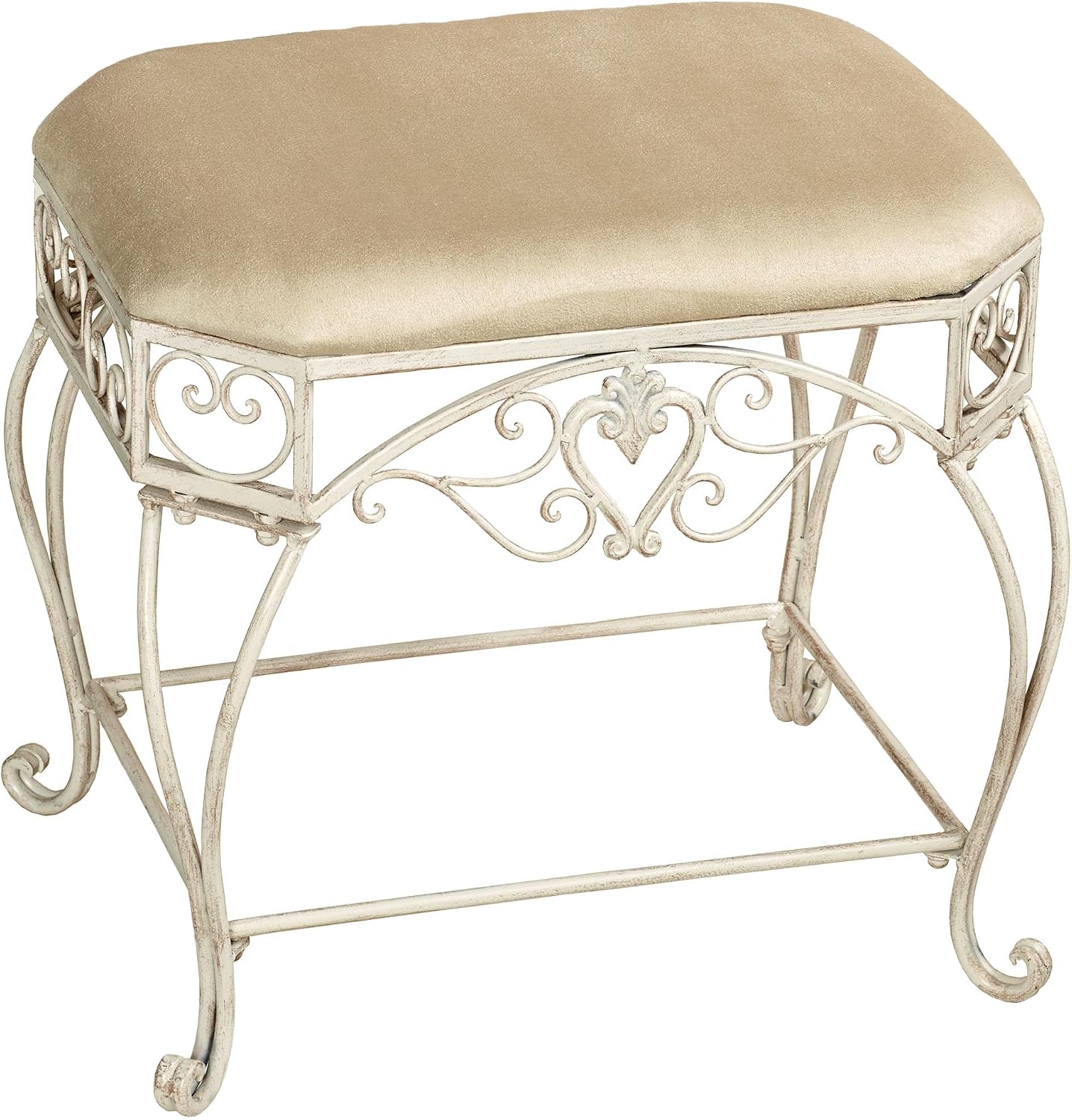 Touch of Class Aldabella Traditional Upholstered Vanity Bench | Creamy Gold | Cushion is Polyester | Handcrafted Metal | Chairs for Makeup, Bathroom | Elegant Accent Furniture