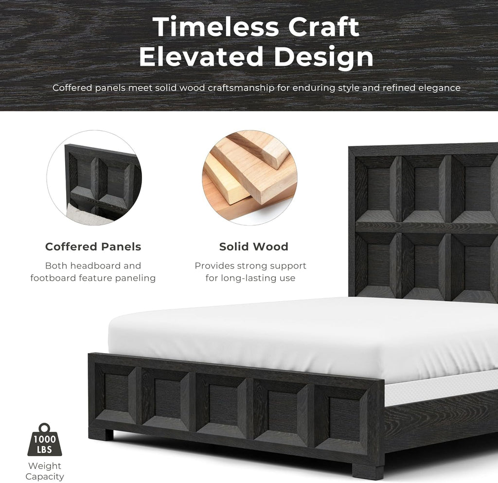 Furniture of America Dannen Modern Classic Solid Wood 4-Piece Bedroom Set, Panel Bedframe, Writing Desk and Wooden Nightstands with USB Ports, Box Spring Needed, King, Tawny Brown