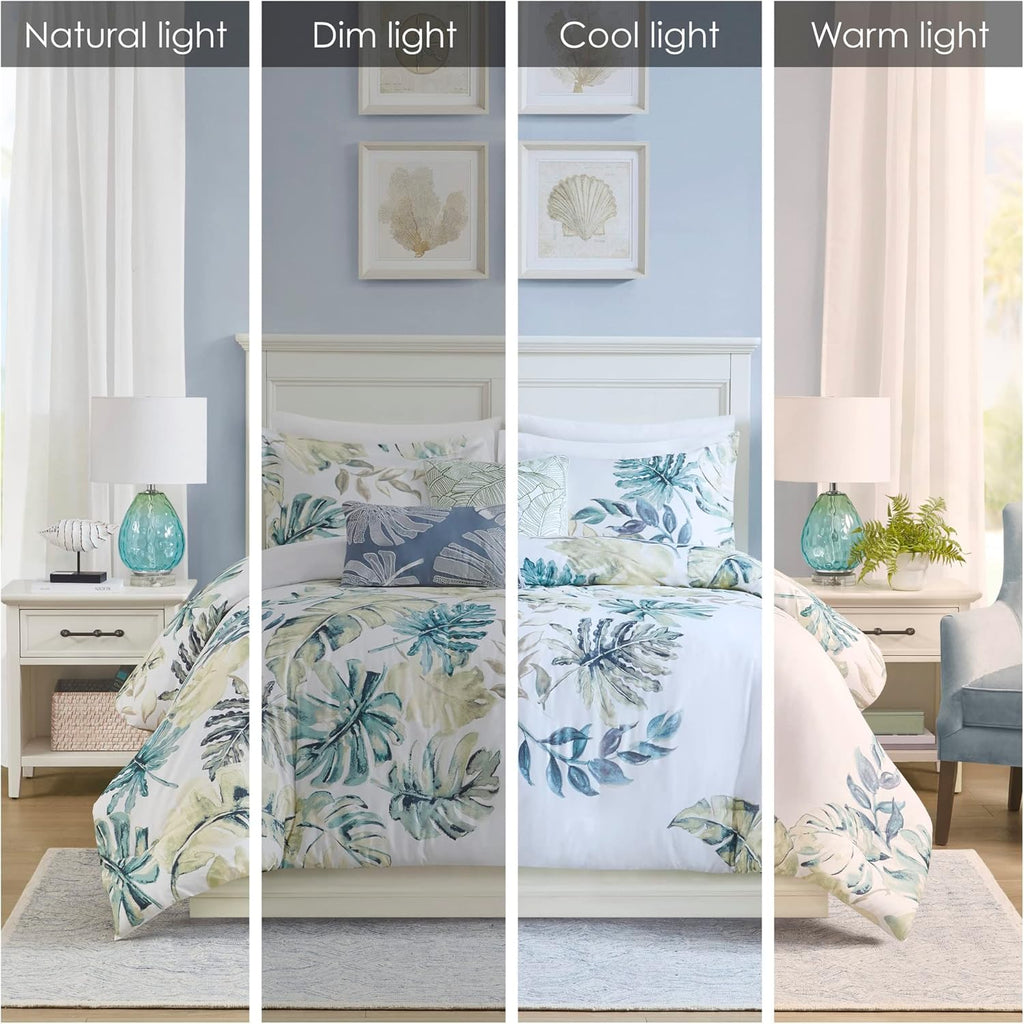 Harbor House 100% Cotton Duvet Cover, Coastal, Beach Cottage Design, All Season, Breathable Comforter Cover Tropical Bedding, Matching Shams, Lorelai Monstera Leaf Green Full/Queen (90'x90') 5 Piece