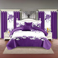 XinYunKeJiShop Reylox 9-Piece Cal King Comforter Set with Curtains | Purple Floral | Microfiber RV & Elegant Living