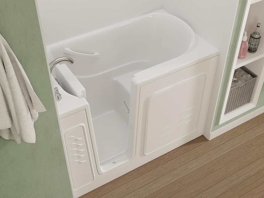 ANZZI Walk-In Bathtub 30 in x 53 in Left Drain Soaking Tub White, Quick Fill Faucet, ADA Compliant Contoured Seat, Low Threshold, Grab Bar, Slip-Resistant Acrylic, Tile Flange | AMZ3053LWS