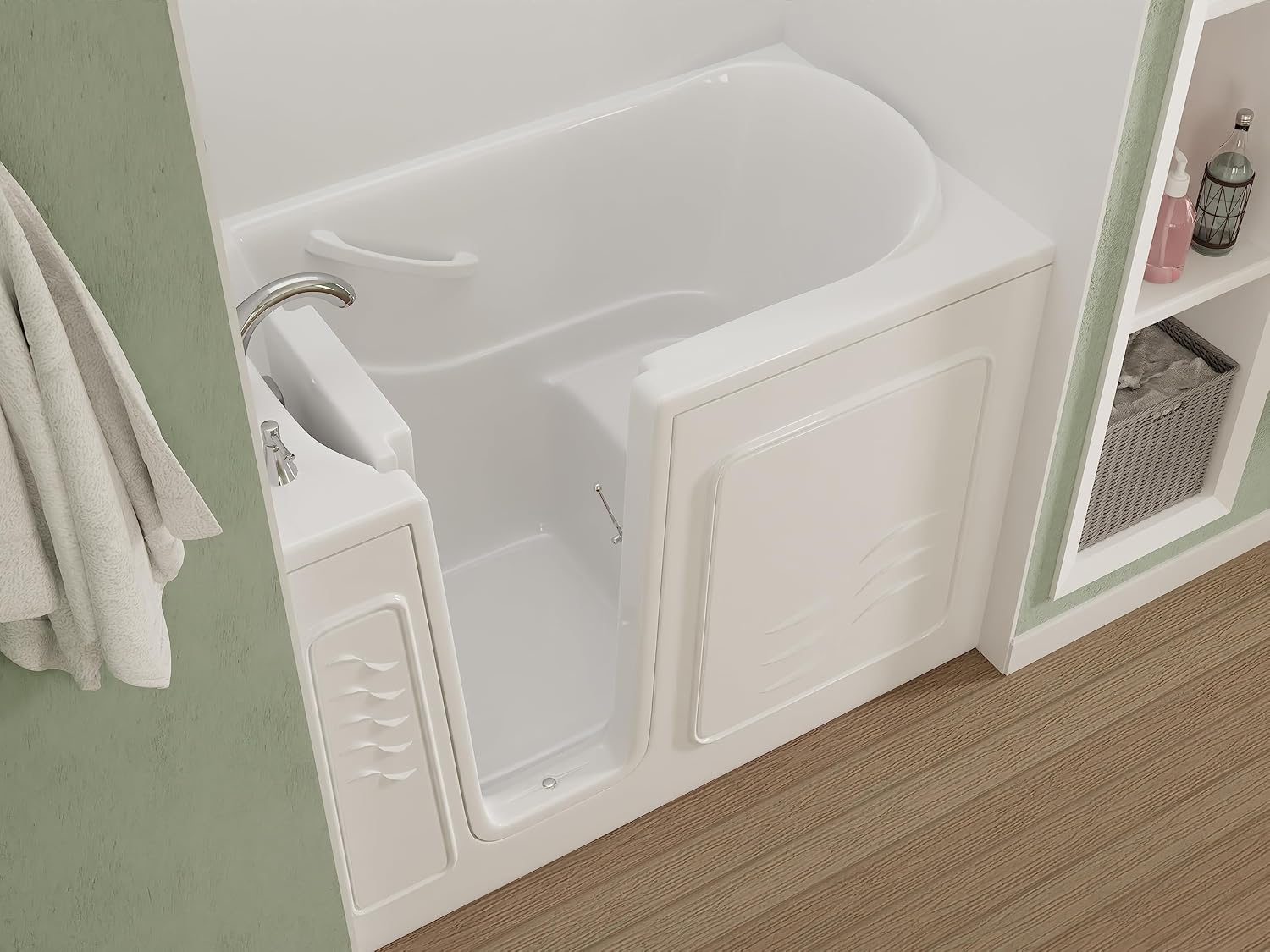 ANZZI Walk-In Bathtub 30 in x 53 in Left Drain Soaking Tub White, Quick Fill Faucet, ADA Compliant Contoured Seat, Low Threshold, Grab Bar, Slip-Resistant Acrylic, Tile Flange | AMZ3053LWS