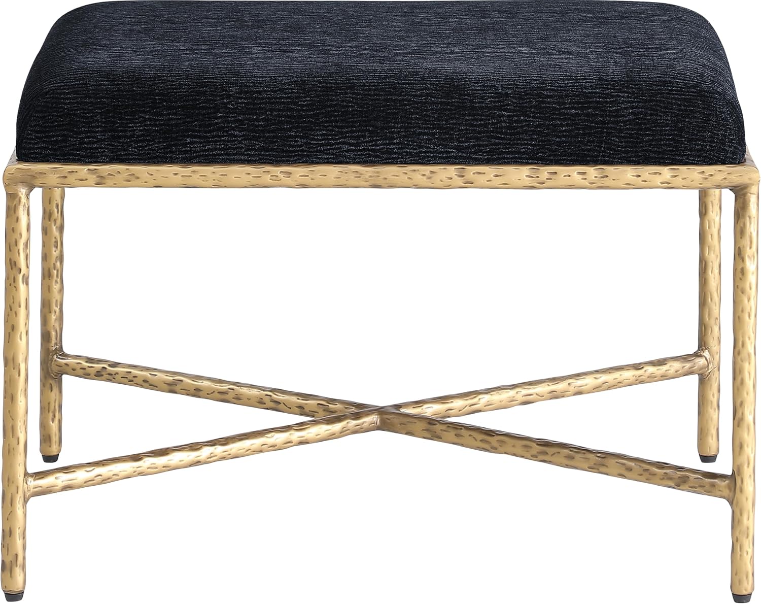 Meridian Furniture 22061Black Valley Collection Modern | Contemporary Bench with Soft Black Chenille Fabric, Brushed Brass Forged Iron Metal Legs and Frame, 25' W x 18' D x 18' H, Black