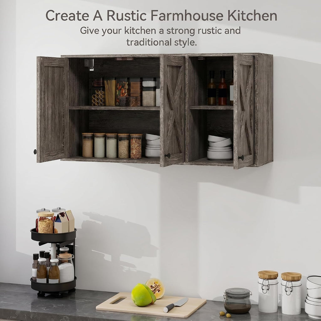YOURLITE Laundry Cabinet, Medicine Cabinet, Bathroom Kitchen Storage Wall Mounted Farmhouse Organizer with Shelves Over Toilet, 36' Wide, Grey