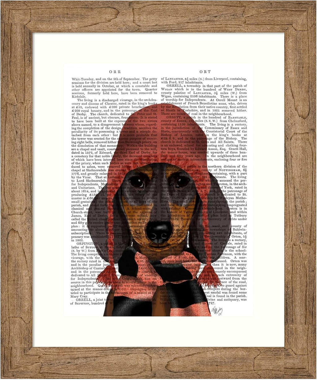 Amanti Art Framed Wall Art Print 24x20 Dachshund in Pink Hat and Scarf by Fab Funky, Animals Wall Art, Vintage Decor, Small Poster Painting Artwork for Living Room, Bedroom, Bathroom, Kitchen, Office