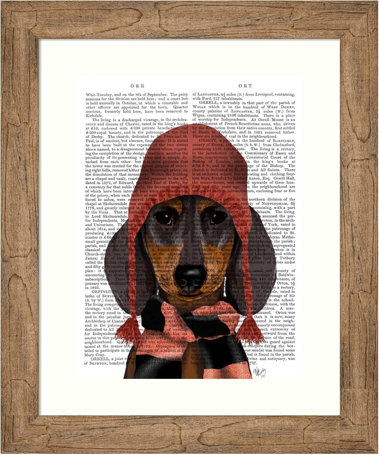 Amanti Art Framed Wall Art Print 24x20 Dachshund in Pink Hat and Scarf by Fab Funky, Animals Wall Art, Vintage Decor, Small Poster Painting Artwork for Living Room, Bedroom, Bathroom, Kitchen, Office