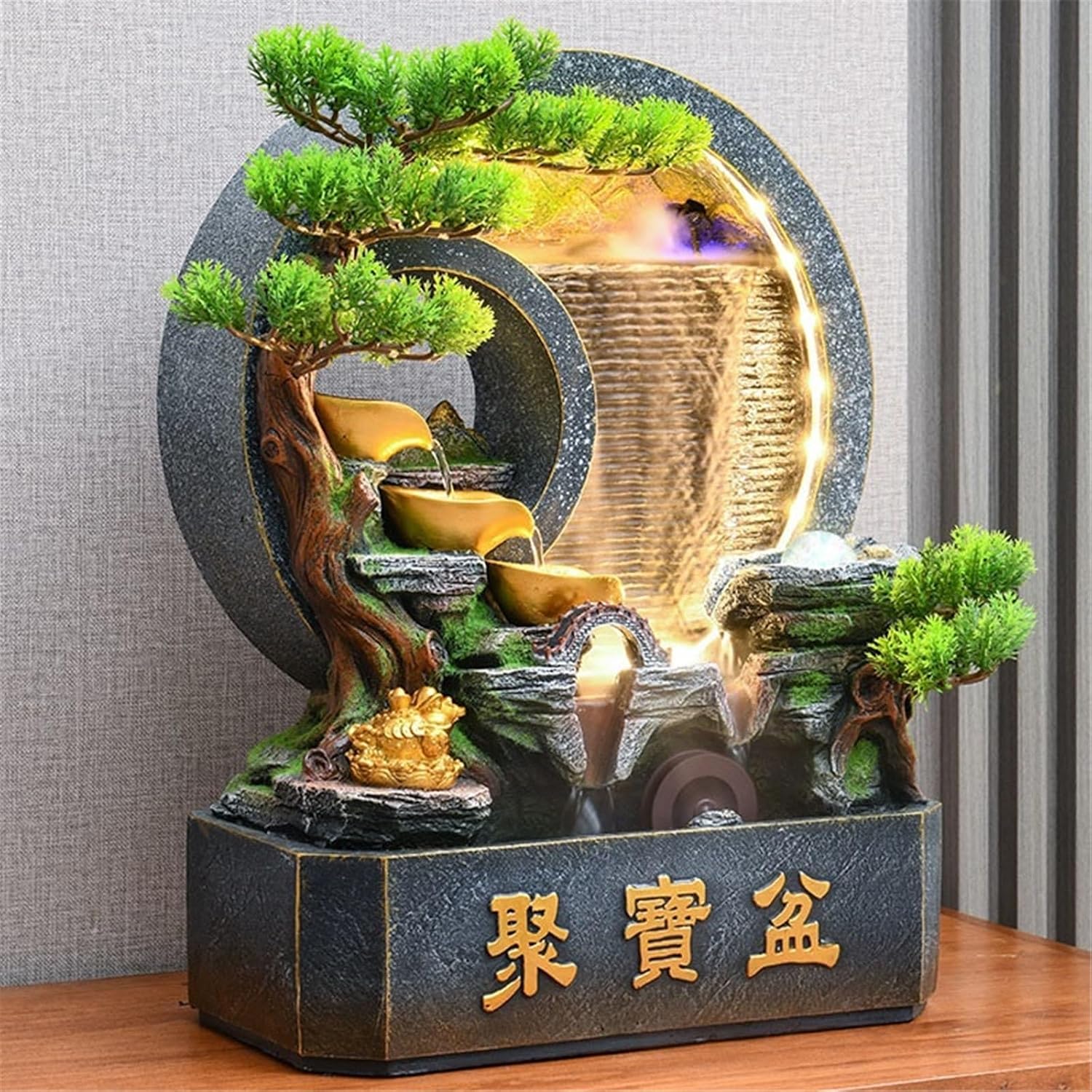 Tabletop Water Fountain Chinese Rockery Curtain Wall Water Ornaments Tabletop Fountain for Home Office Decoration Office Relaxation Meditation Fountain