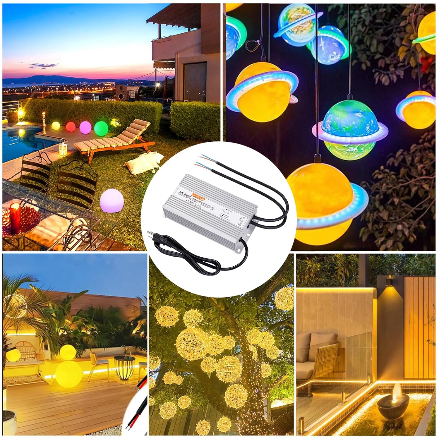 LED Driver 24V 600W Waterproof Power Supply AC 90-130V to DC 24V25A Low-Voltage IP67 Switching Power Supply Landscaping Decorative Lighting LED Waterproof Transformer