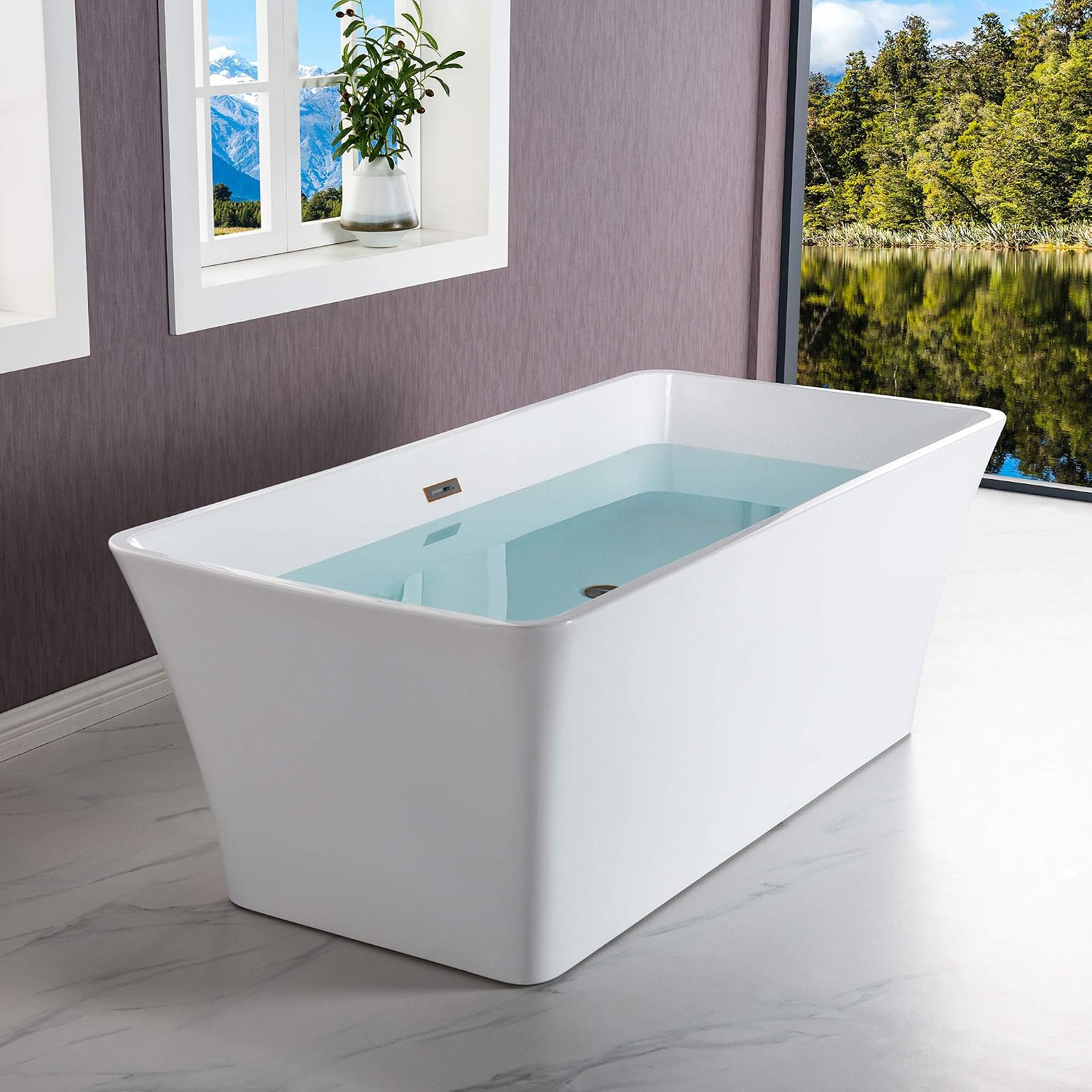 WOODBRIDGE 59' Acrylic Freestanding Bathtub Contemporary Soaking White Tub with Oil Rubbed Bronze Overflow and Drain，BTA1509 -ORB-Drain &O