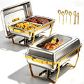 Chafing Dishes for Buffet, 2-Pack Hot Cold Food Warmer with Glass Lid, 9QT Large Capacity Stainless Steel Buffet Servers, Complete Set with Utensils for Catering Party Wedding Outdoor