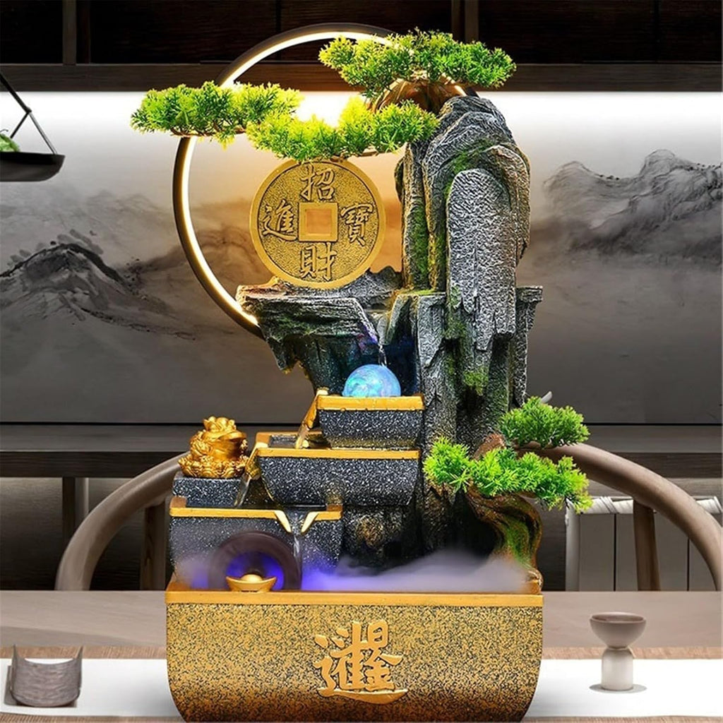 Tabletop Fountain Indoor Tabletop Water Fountain, Home Desktop Waterfall Resin Decoration Waterfall Decor Ornament(Large)