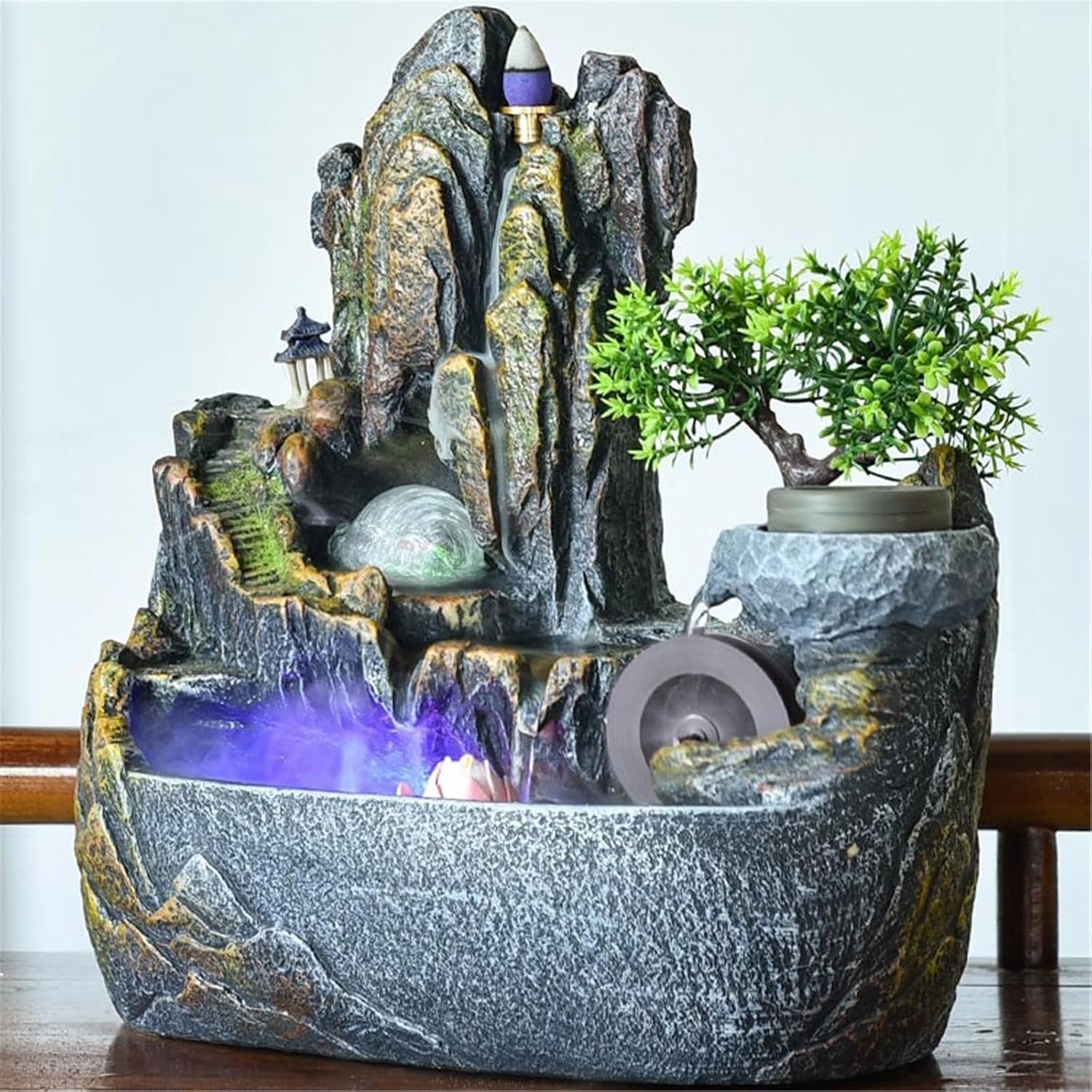 Tabletop Fountain Rockery Stream Tabletop Fountain, Meditation Indoor Waterfall for Home Office(Medium)