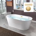 WOODBRIDGE 67' Acrylic Freestanding Bathtub Contemporary Soaking White Tub with Brushed Gold Overflow and Drain，B0013 -BG-Drain &O