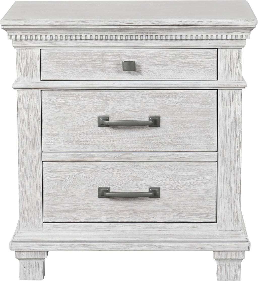 Furniture of America Deborah Modern Solid Wood 5-Piece Bedroom Set with Fabric Headboard, Dentil Molding, Black Square Knob, Felt-Lined Top Drawers, Box Spring Needed, King, Weathered Gray