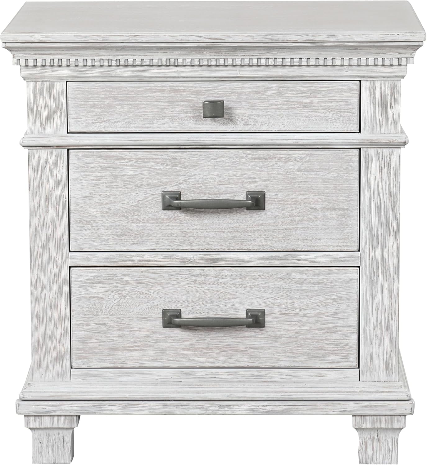 Furniture of America Deborah Modern Solid Wood 5-Piece Bedroom Set with Fabric Headboard, Dentil Molding, Black Square Knob, Felt-Lined Top Drawers, Box Spring Needed, King, Weathered Gray