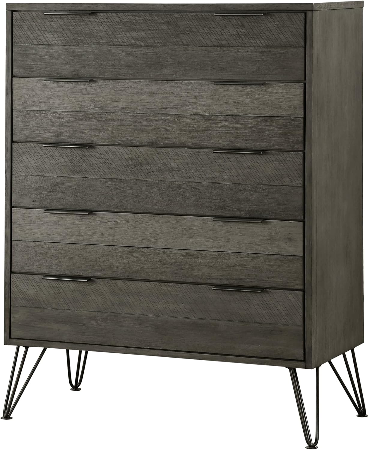 4-Pieces Bed Set Contemporary Style Queen Size Panel Bed Multi Gray Finish Solid Acacia Wood Bedroom Furniture