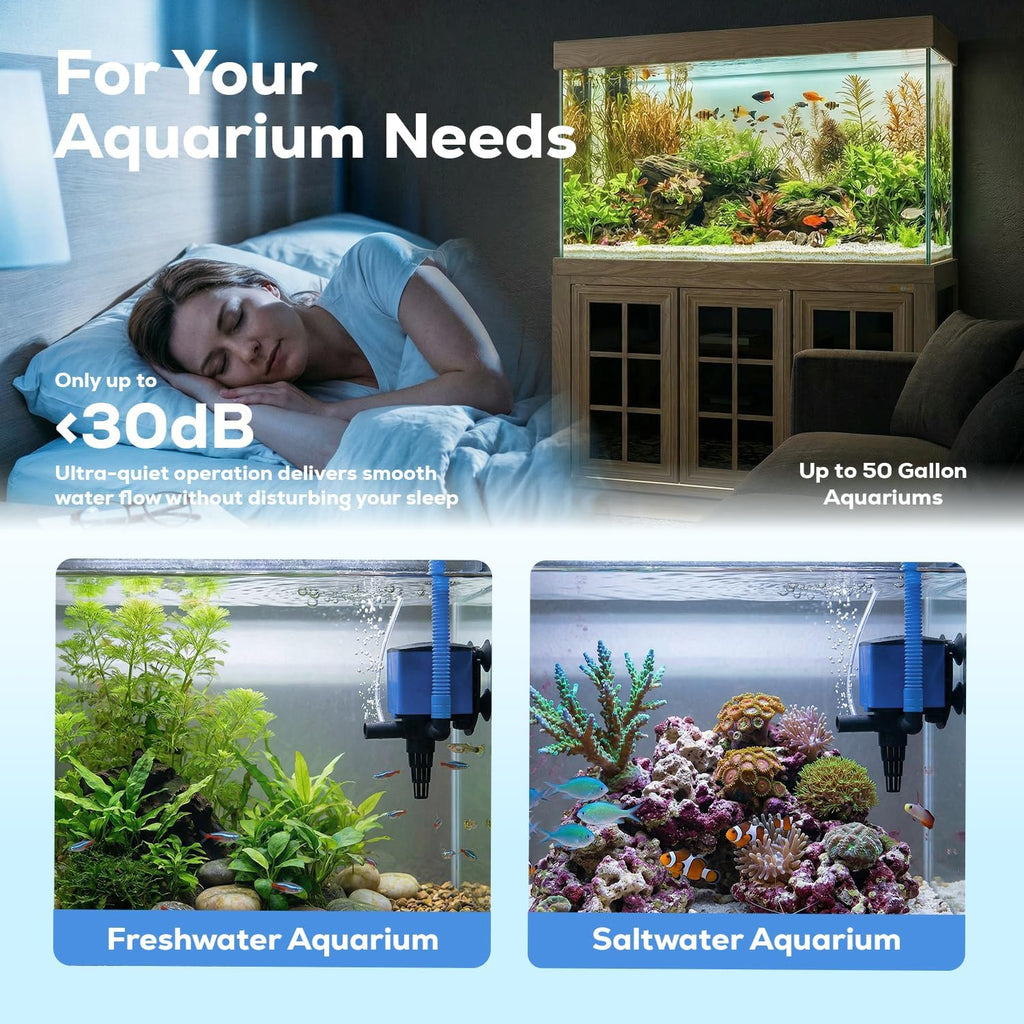 Aqua Dream 475 GPH Aquarium Powerhead - 3-in-1 Submersible Filter Pump with Air Oxygenation & Adjustable Flow, 25W High-Performance Water Circulation Pump for Fish Tanks - 9 Pcs