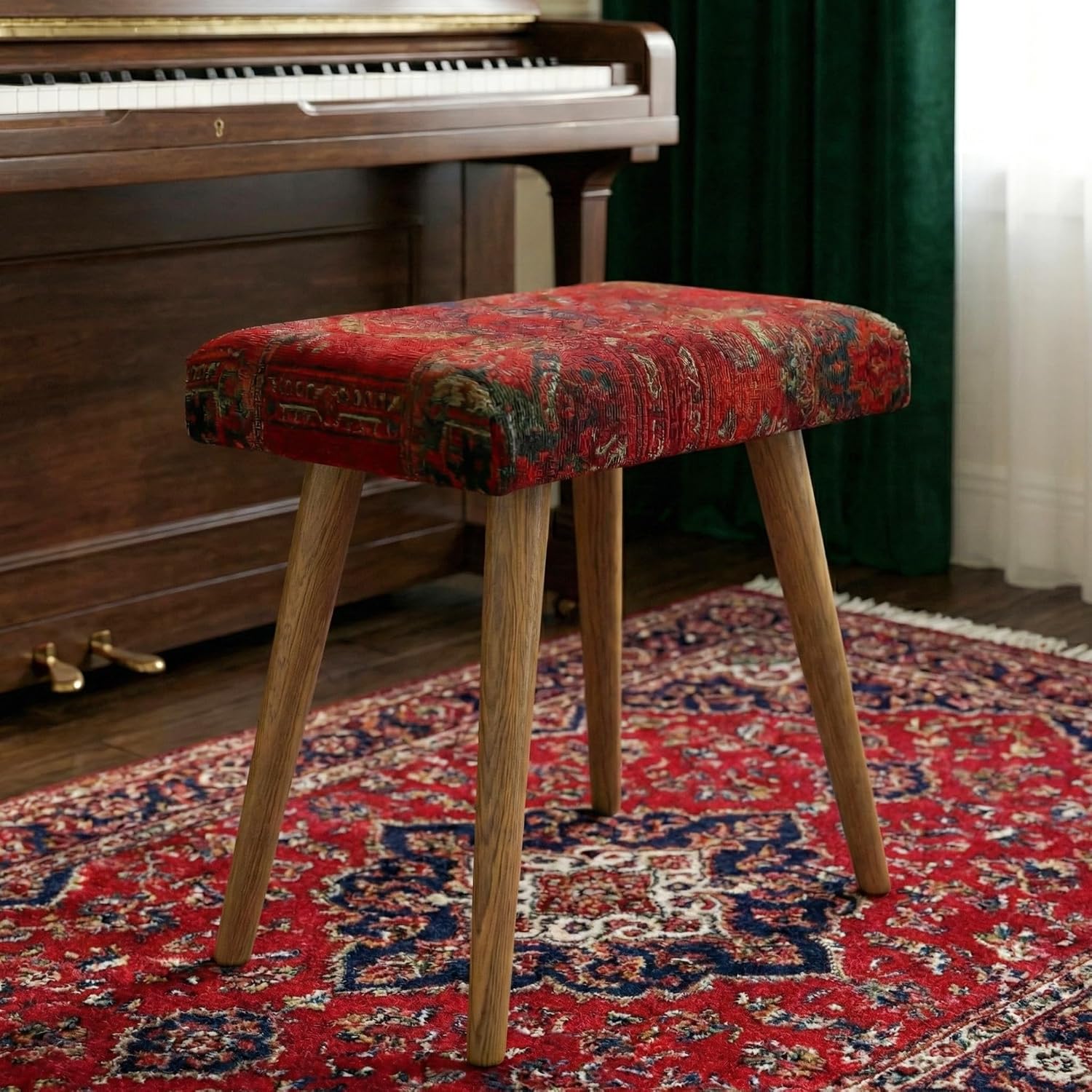 Ultimate Premium Products Vanity Stool with Ottoman Foot Rest – Small Foot Stool for Bedroom, Entryway & Piano Bench – Stylish and Functional Ottoman for Home Decor