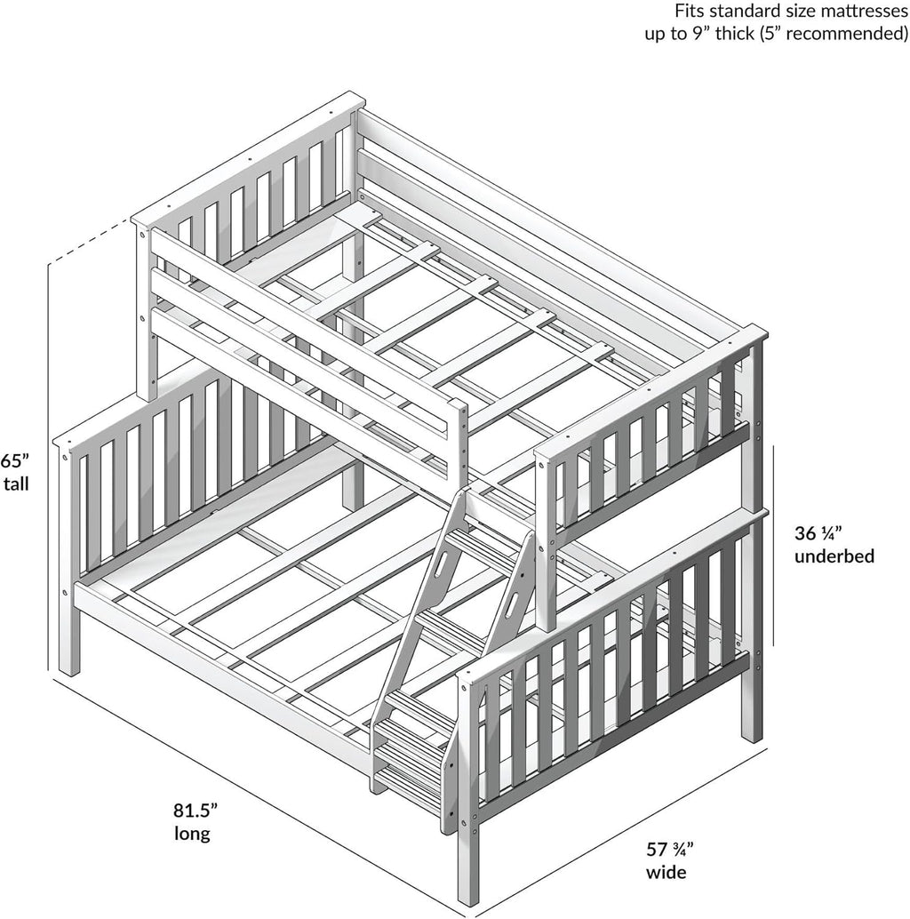 Max & Lily Bunk Bed Twin Over Full Size with Ladder, Solid Wood Platform Bed Frame with Ladder for Kids, 14' Safety Guardrails, Easy Assembly, No Box Spring Needed, Espresso