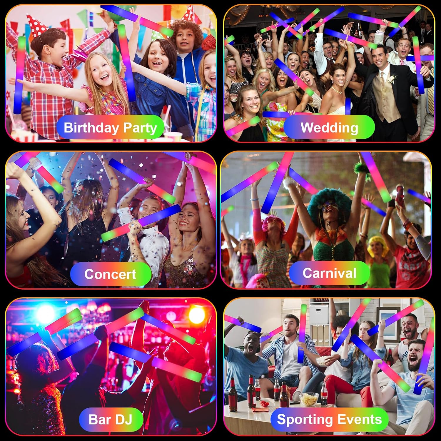 EXCECAR 202PCS Foam Glow Sticks Bulk Party Pack, Foam Light Up Sticks, Light Up Foam Sticks, 3 Mode Colorful Flashing, Glow in The Dark Sticks for Wedding Halloween Christmas Concert Party Supplies