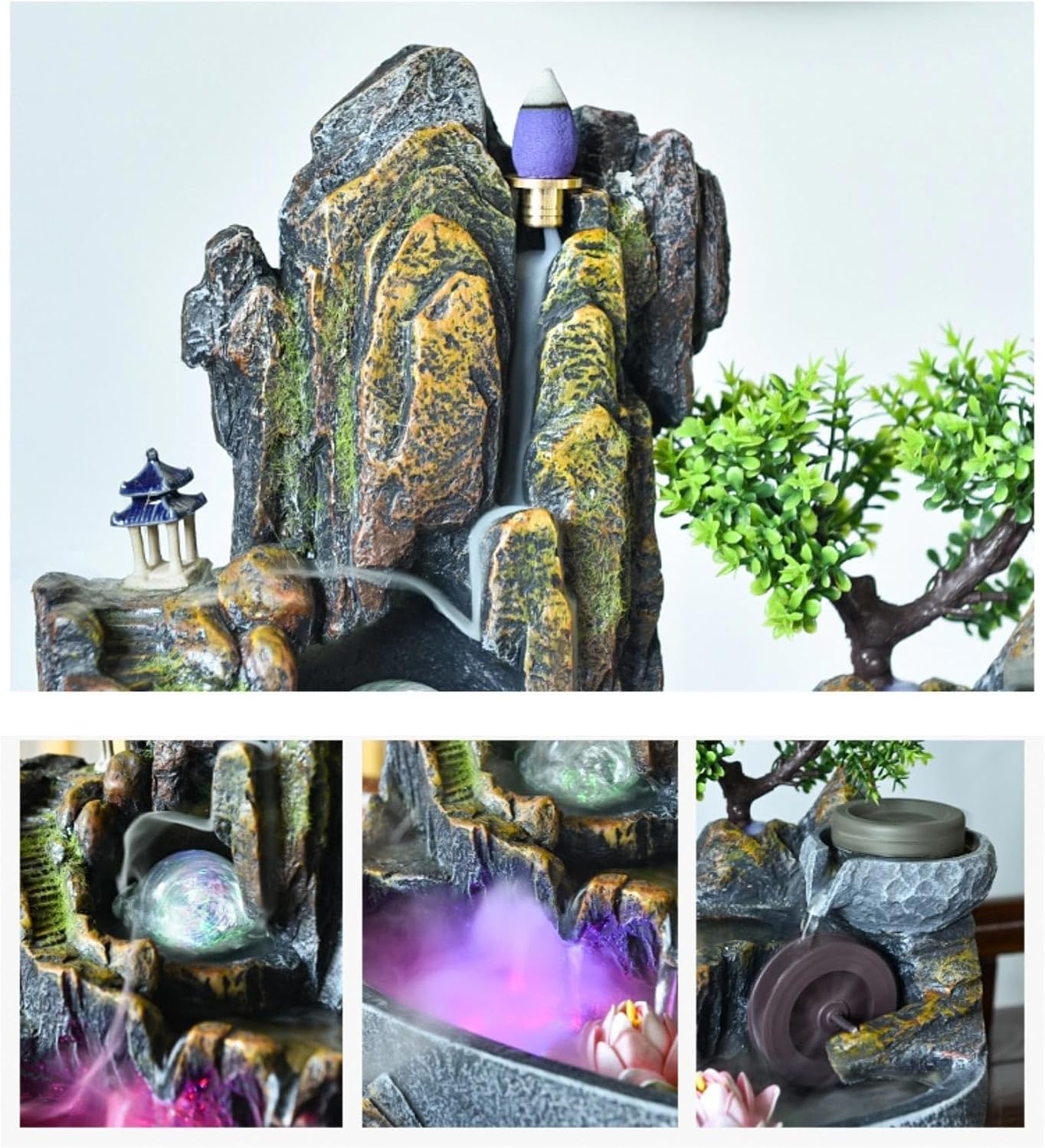Tabletop Fountain Rockery Stream Tabletop Fountain, Meditation Indoor Waterfall for Home Office(Medium)