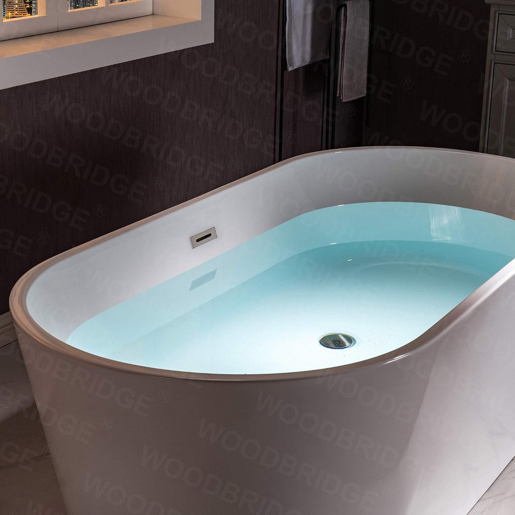 WOODBRIDGE 54' Acrylic Freestanding Bathtub Contemporary Soaking White Tub with Chrome Overflow and Drain,B1702-CH