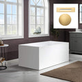WOODBRIDGE 67' Acrylic Freestanding Bathtub Contemporary Soaking White Tub with Brushed Gold Overflow and Drain，B0086-BG-Drain&O
