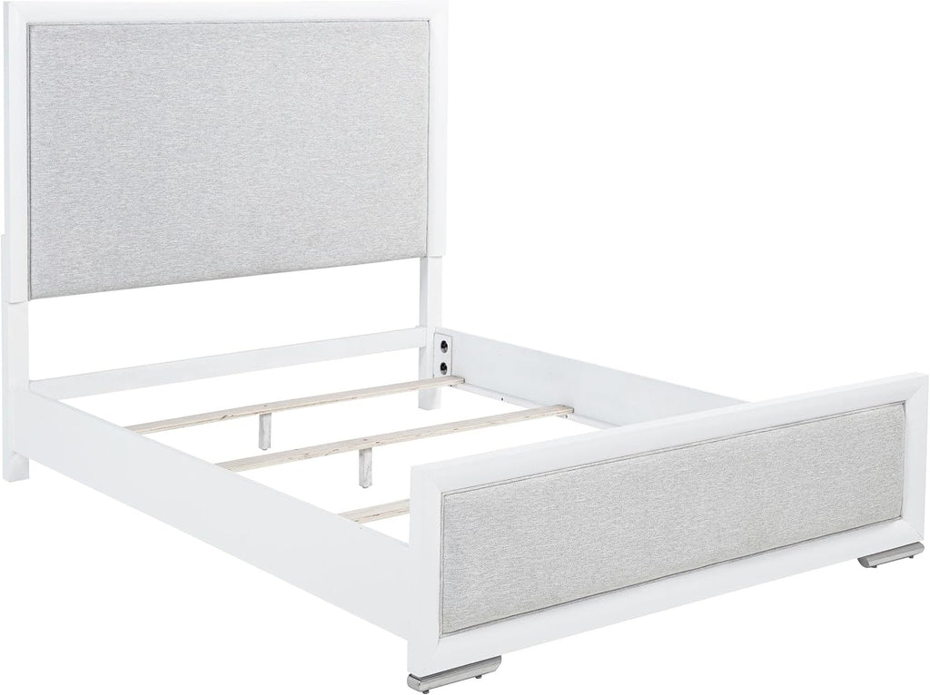 Coaster Home Furnishings - Gracemont - Wood - 4-Piece Bedroom Set with Light Grey Fabric, Vertical Tube, Cord Access and Flat Drawer Fronts - Bedroom - Queen Size - White - 225071Q-S4