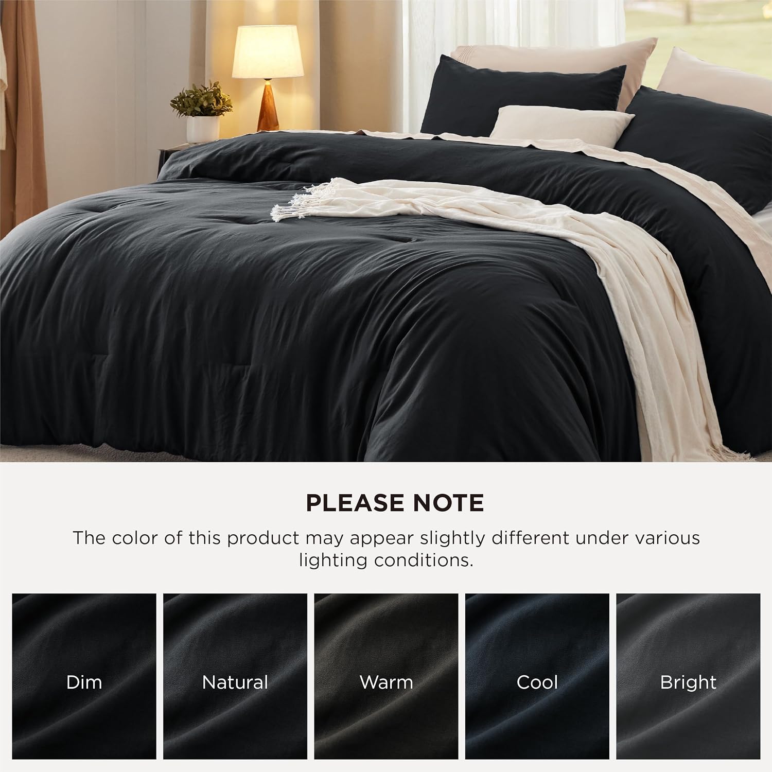 Bedsure Super King Plus Comforter Set, Black Soft Prewashed Bedding for All Seasons, 3 Pieces GentleSoft™ Bed Set, 1 Lightweight Comforter (128'x120') and 2 Pillowcases (20'x36')