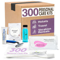 Personal Care Travel Toiletries | 1-Shoppe Amenities Kit | Travel Shaving Set, Toothbrush & Paste, Mouthwash, Makeup Wipes, Swabs, Nail File & Sewing Kit | 300 Pieces