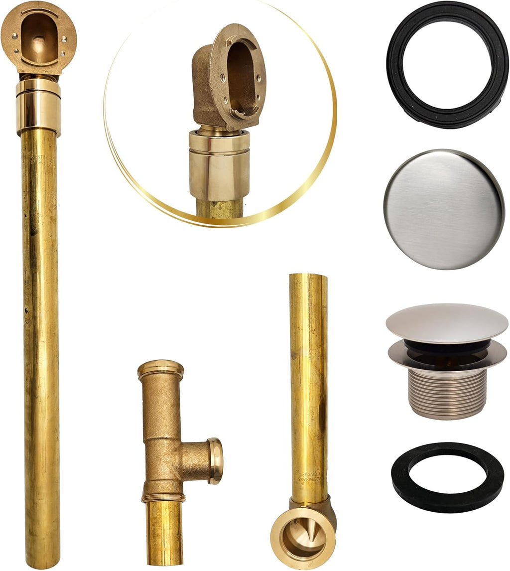 Westbrass A326HBJ-20 25' Brass Bath Waste & Overflow Assembly with European Tip-Toe Drain Plug and Illusionary Faceplate, Stainless Steel