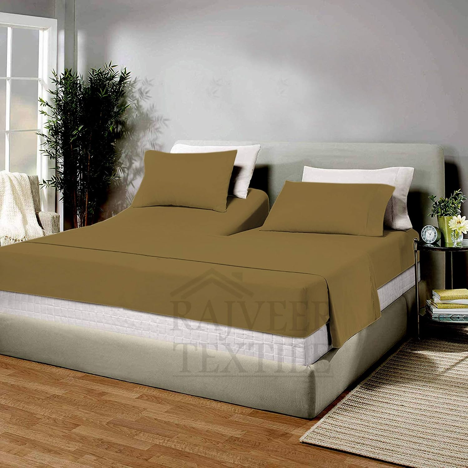 Cotton Home- 4 Pieces Split Head Flex King Size Taupe Color Sheet Set – Soft Quality Luxury 15 Inch Deep Pocket & Bedding Set with Flat Sheet, Fitted Sheet, 2-Pillow Covers(20' x 30')Inches