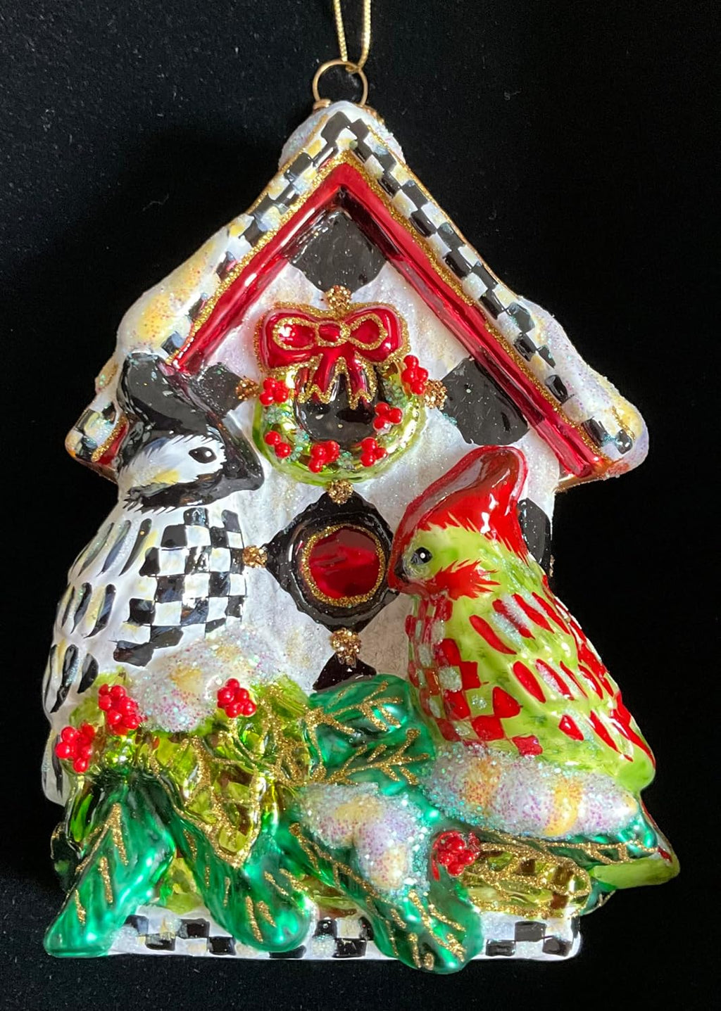 MacKenzie-Childs Glass Ornament Holly Peach House