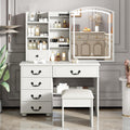 Montary Makeup Vanity Desk with Mirror and Lights, White Vanity Table Set with 6 Drawers & Sliding Mirror & Storage Shelves & Stool, 3 Lighting Modes Brightness Adjustable, Vanity Set Dressing Table