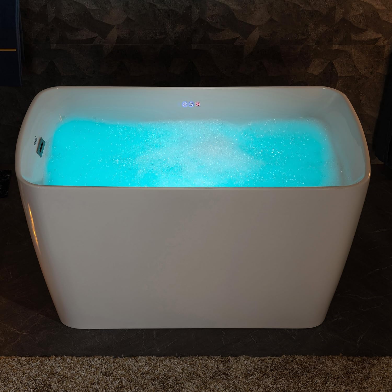 WOODBRIDGE 48' Acrylic Freestanding Rectangular Air Bath Bathtub with Pre-molded Seat and Brushed Nickel Pop-Up Drain and Overflow Option, White, B0170-B