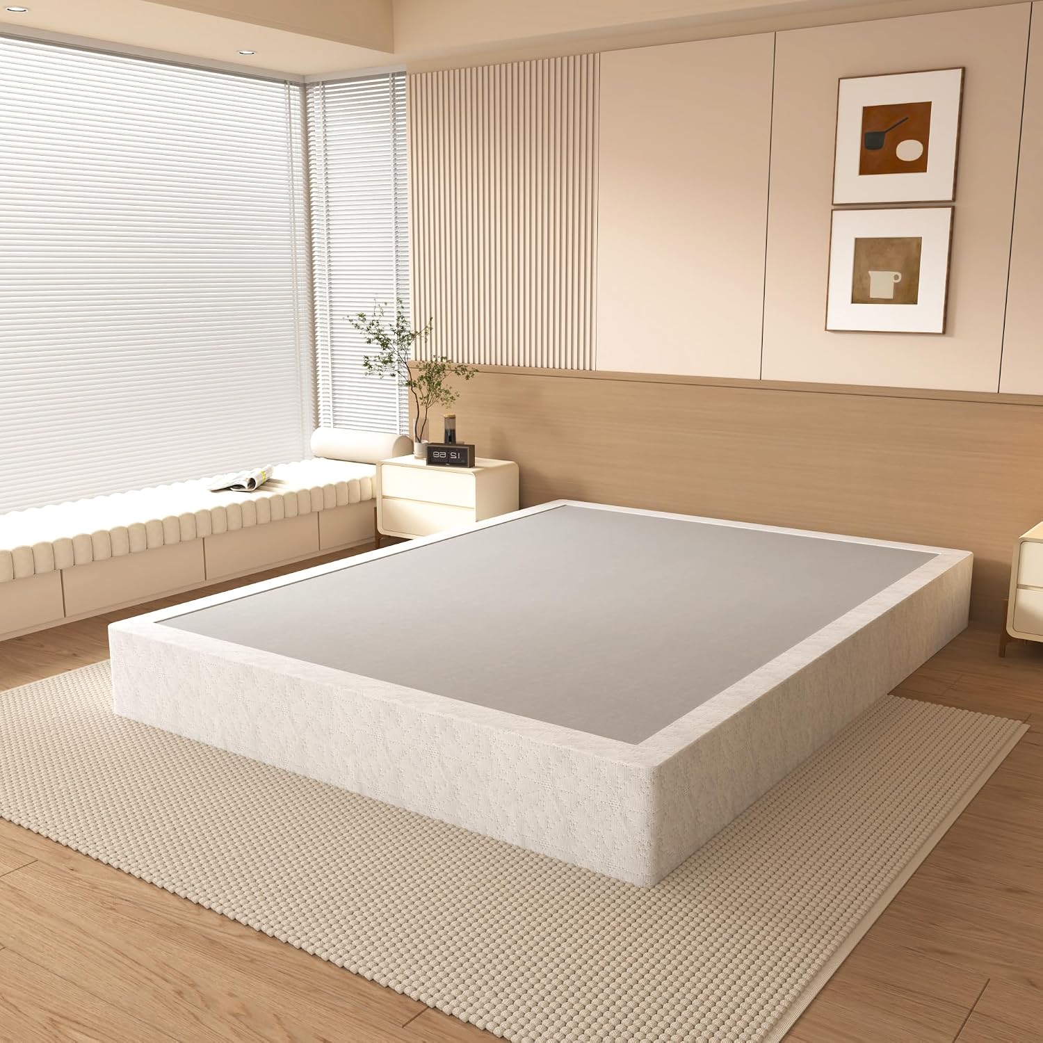 NHODIR King Box Spring, 8 Inch Box Springs King Size Bed Base,Black Heavy Duty Metal Mattress Foundation with Cover, Noise Free,Easy Assembly