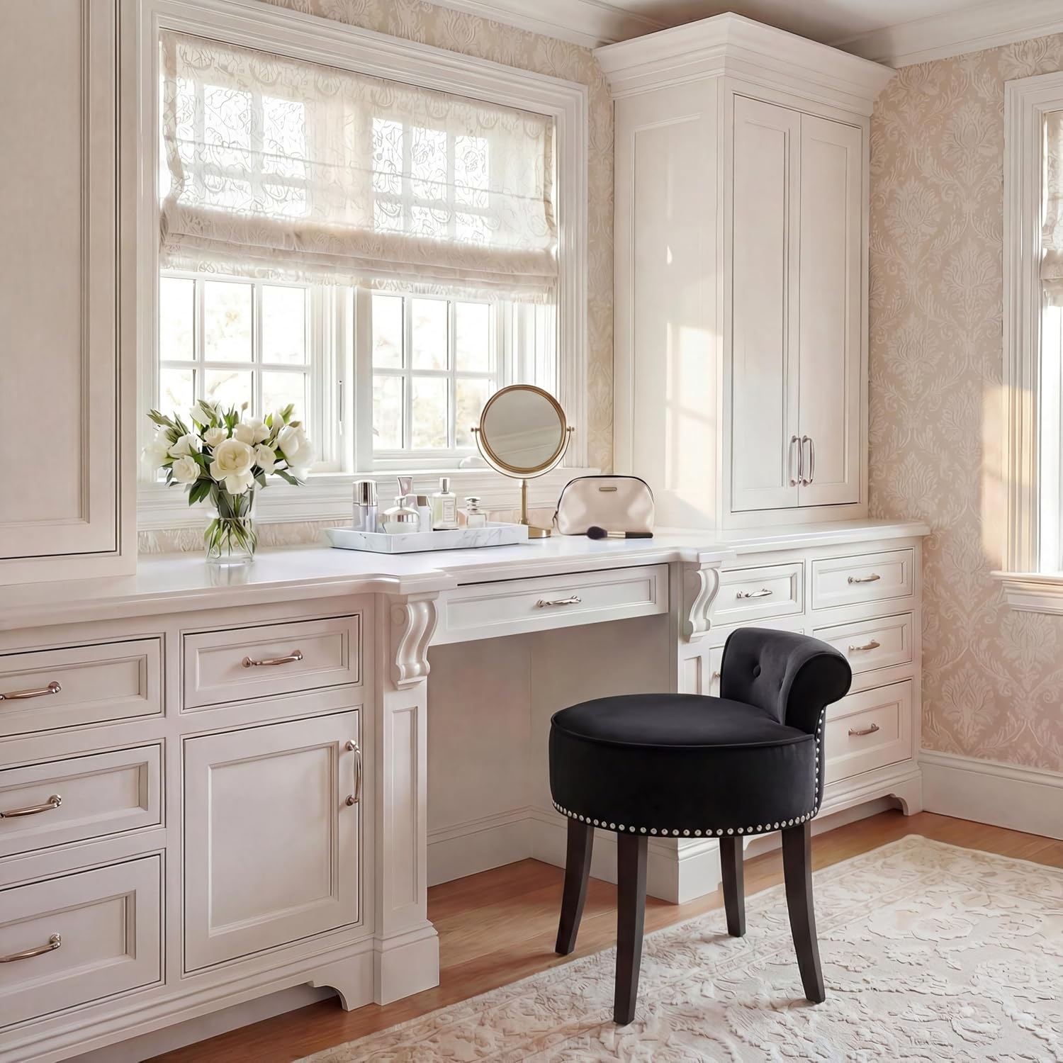 Safavieh Home Collection Georgia Black and Espresso Petite Vanity Stool
