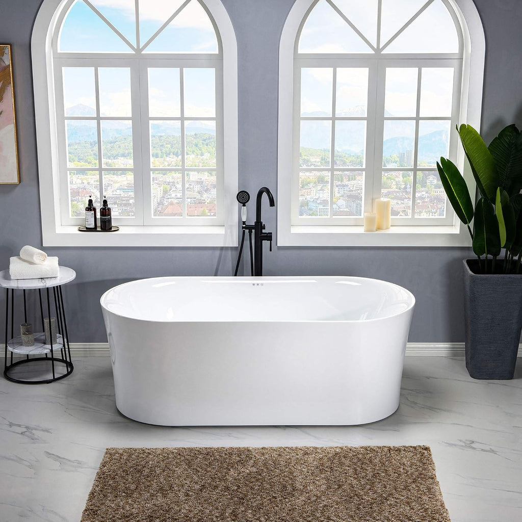 WOODBRIDGE 67' Air Bubble Acrylic Freestanding Bathtub Contemporary Soaking Tub, White Acrylic wirh Oil Rubbed Bronze Drain and Overflow,B0101-ORB