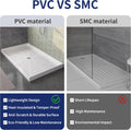 60'×32' Shower Base with Right Drain - Heavy-Duty Solid Surface Construction, 3' Barrier-Free Threshold & Slip-Resistant Textured Floor