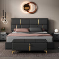 Queen Size Hydraulic Lift Up Storage Bed Frame with Storage Bench, PU Upholstered Platform Beds with Headboard, Two Piece Bedroom Sets, Wooden Slats Support, No Box Spring Needed (Black)