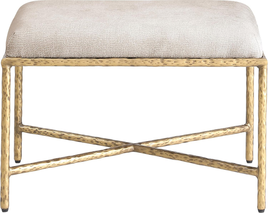 Meridian Furniture 22061Beige Valley Collection Modern | Contemporary Bench with Soft Beige Chenille Fabric, Brushed Brass Forged Iron Metal Legs and Frame, 25' W x 18' D x 18' H, Beige
