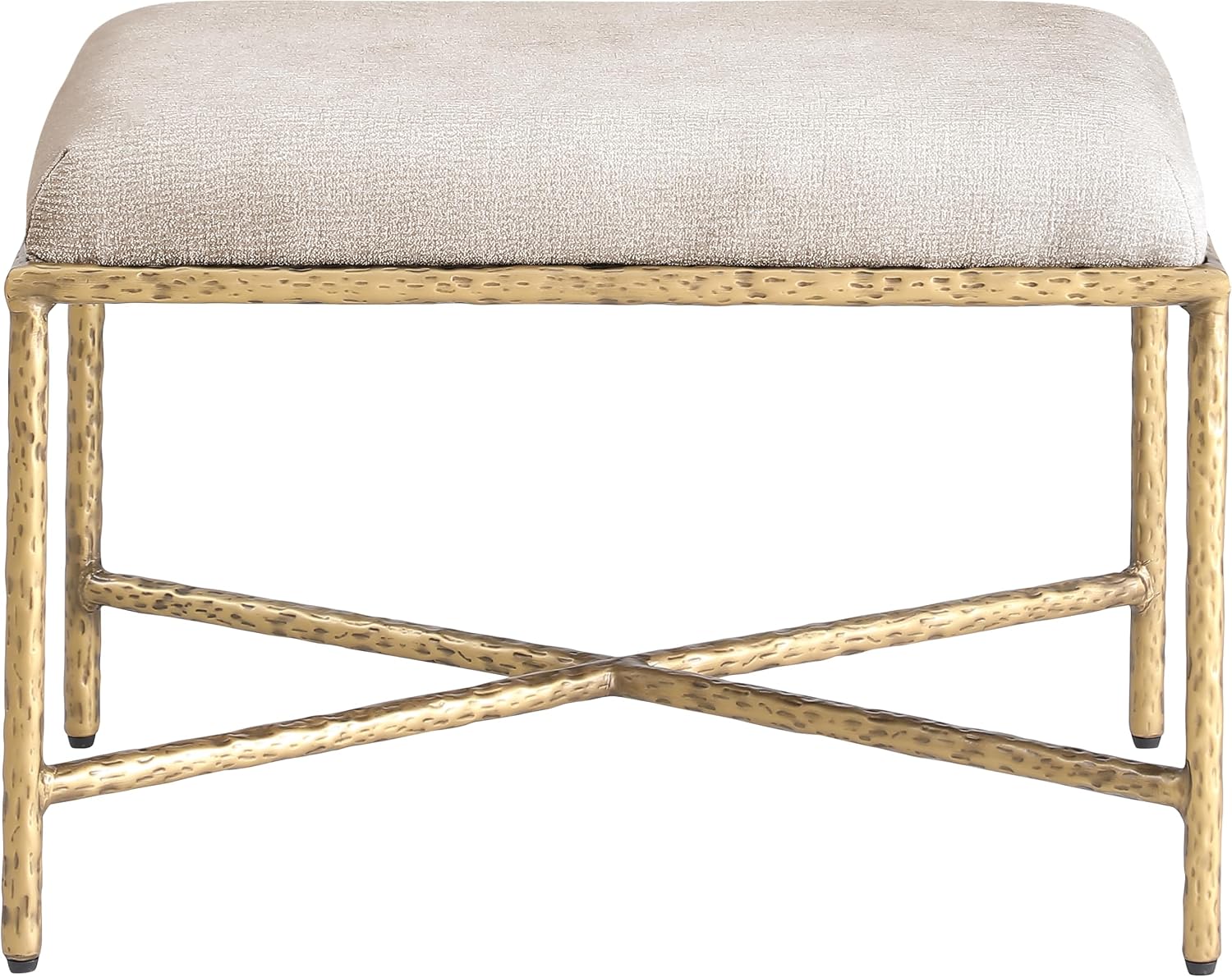 Meridian Furniture 22061Beige Valley Collection Modern | Contemporary Bench with Soft Beige Chenille Fabric, Brushed Brass Forged Iron Metal Legs and Frame, 25' W x 18' D x 18' H, Beige