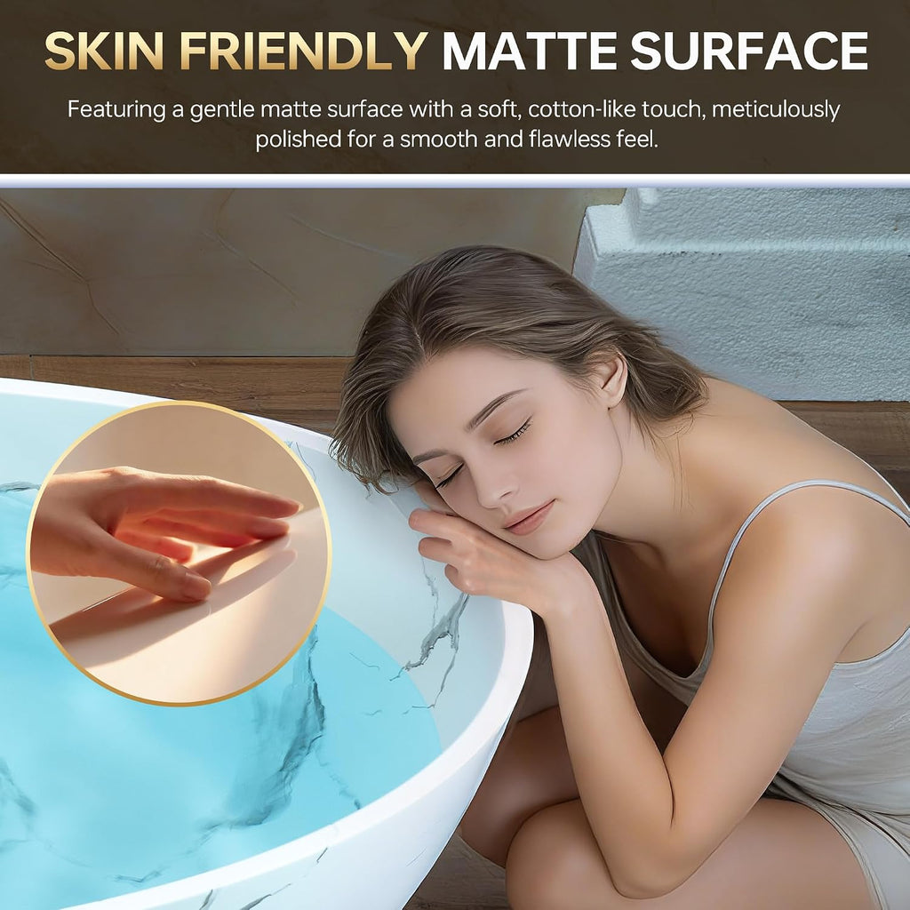 WOODBRIDGE 69' Marble-Pattern Stone Resin Freestanding Soaking Tub, Modern Oval Solid Surface Bathtub with Integrated Slotted Overflow & Drain, Matte Finish, CST0715