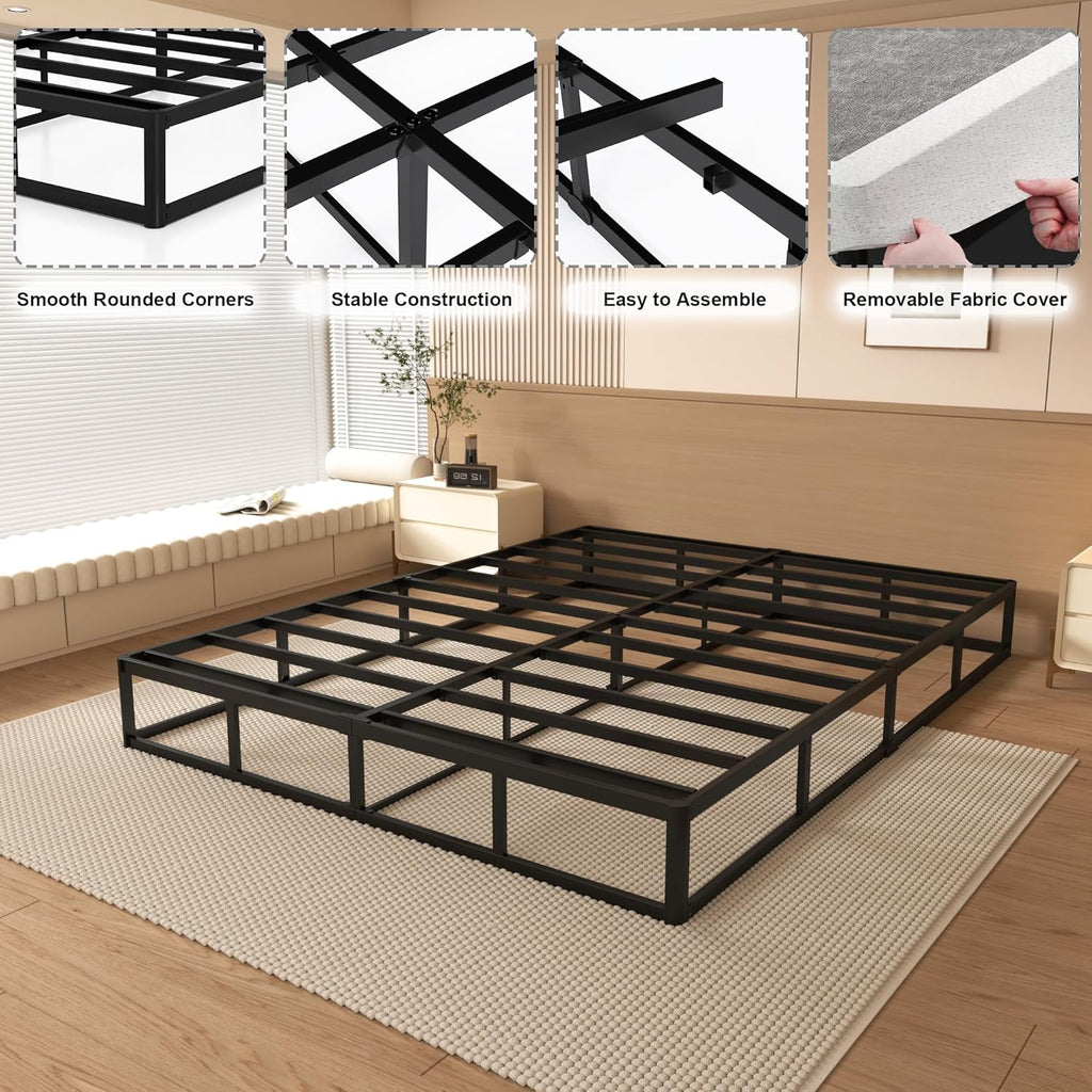 NHODIR King Box Spring, 8 Inch Box Springs King Size Bed Base,Black Heavy Duty Metal Mattress Foundation with Cover, Noise Free,Easy Assembly