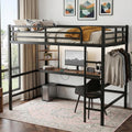 Queen Size Metal Loft Bed with Desk, LED Lights & USB Charging Station, Sturdy Noise-Free High Loft Bed Frame with Safety Guardrails, Space-Saving Loft Bedframe for Adults, Kids, Teens, Black (Queen)