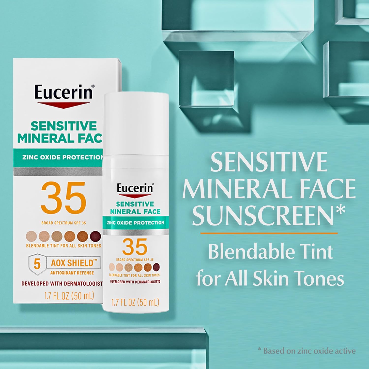 Eucerin Sun Tinted Sensitive Mineral Face Sunscreen Lotion SPF 35, Non-Comedogenic Mineral Sunscreen with Gentle Zinc Oxide Protection for Sensitive Skin, 1.7 Fl Oz Bottle (Pack of 12)
