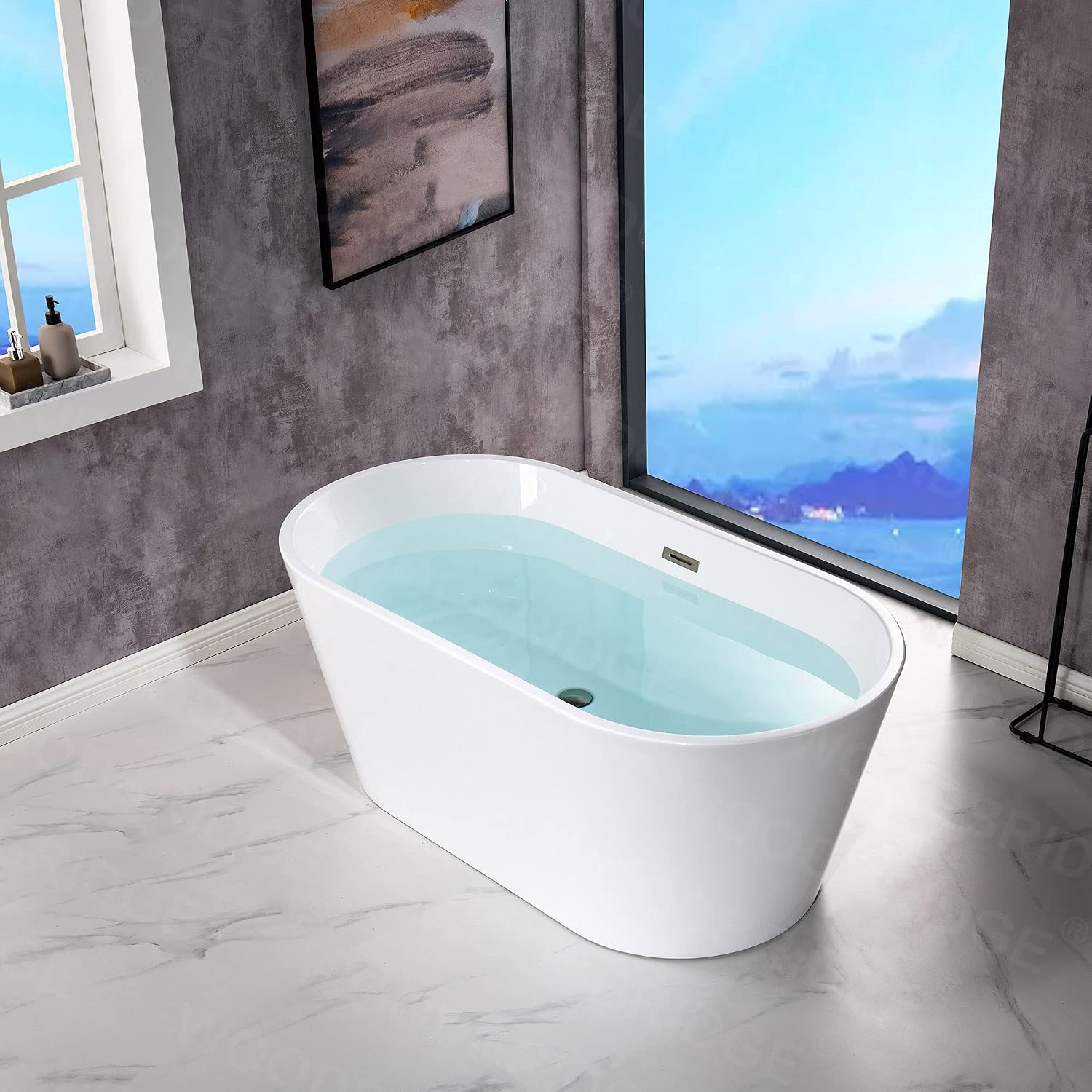 WOODBRIDGE 54' Acrylic Freestanding Bathtub Contemporary Soaking White Tub with Chrome Overflow and Drain,B1702-CH