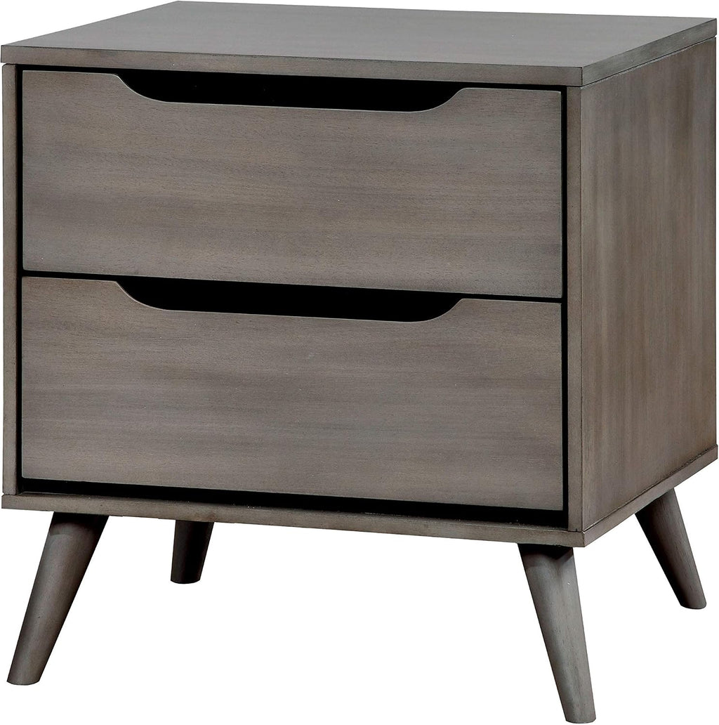 24/7 Shop at Home Chopard Contemporary Wood Bedroom Set, 4-Piece Queen Bedroom Set with Ovel Mirror, Gray