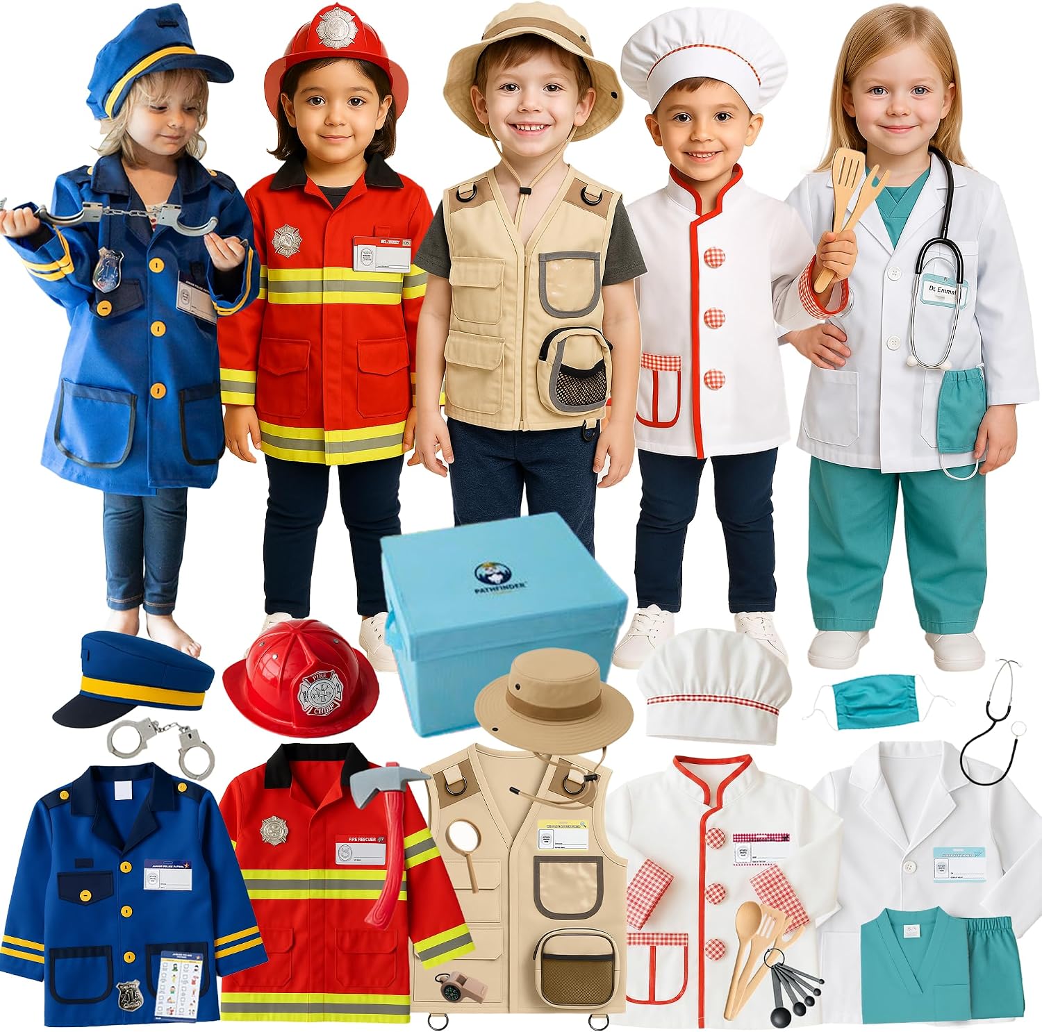 5-1 Kids Dress Up Clothes & Pretend Play Costumes for Ages 3-7 - Cute Role Play Dress Up Costumes for Boys & Girls with Matching Accessories & Storage Trunk