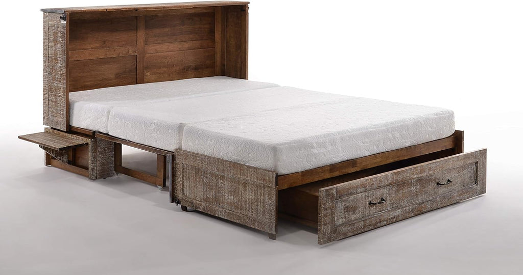 Night & Day Furniture Murphy Cabinet Convertible Bed - Queen Size-with Tri-Fold Premium Memory Foam Mattress (White Bark)